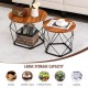 Set of 2 modern round coffee tables in rustic brown with pentagonal steel base, ideal for versatile home use.